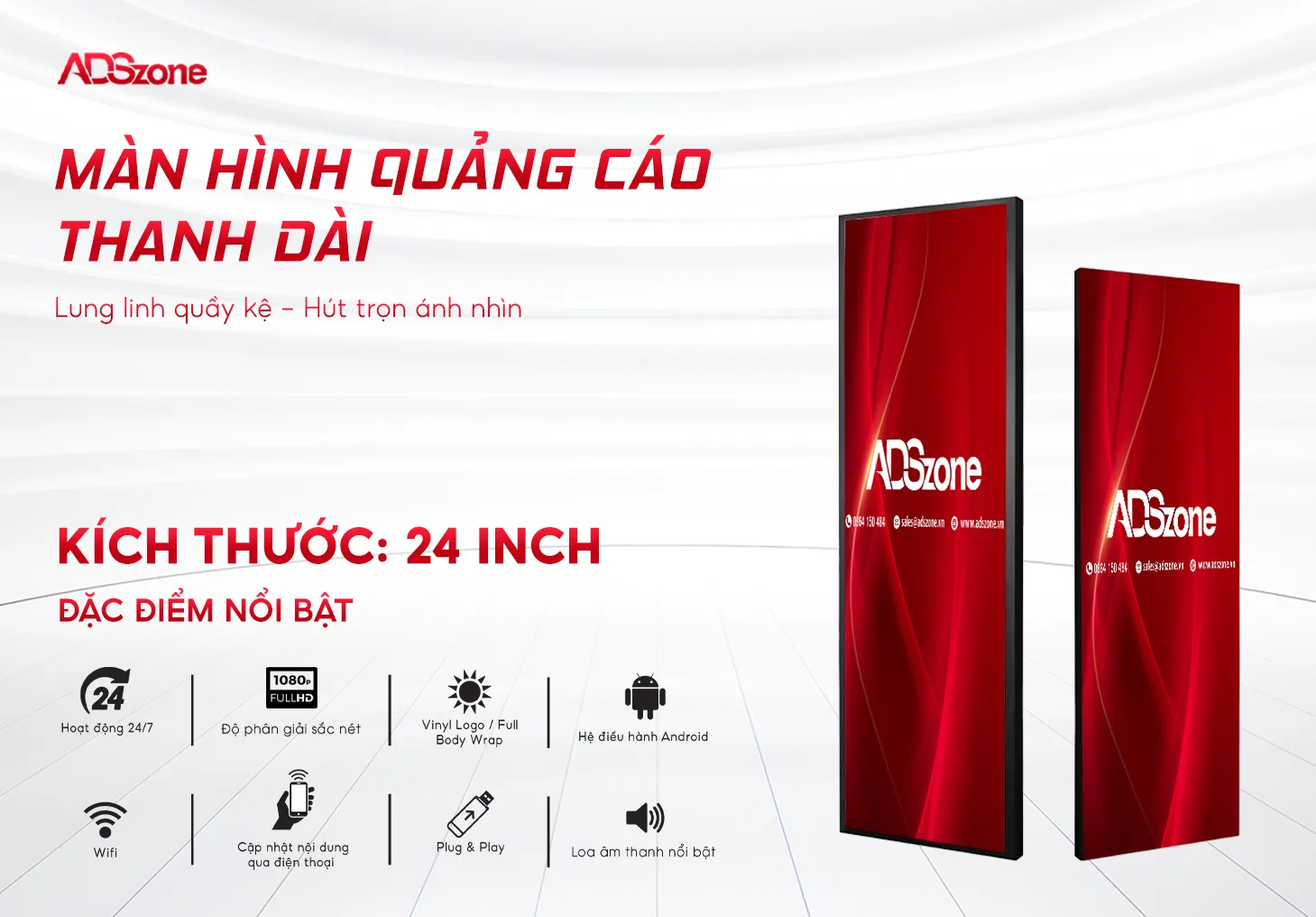 Màn Hình Quảng Cáo Thanh Dài 24 Inch LCD