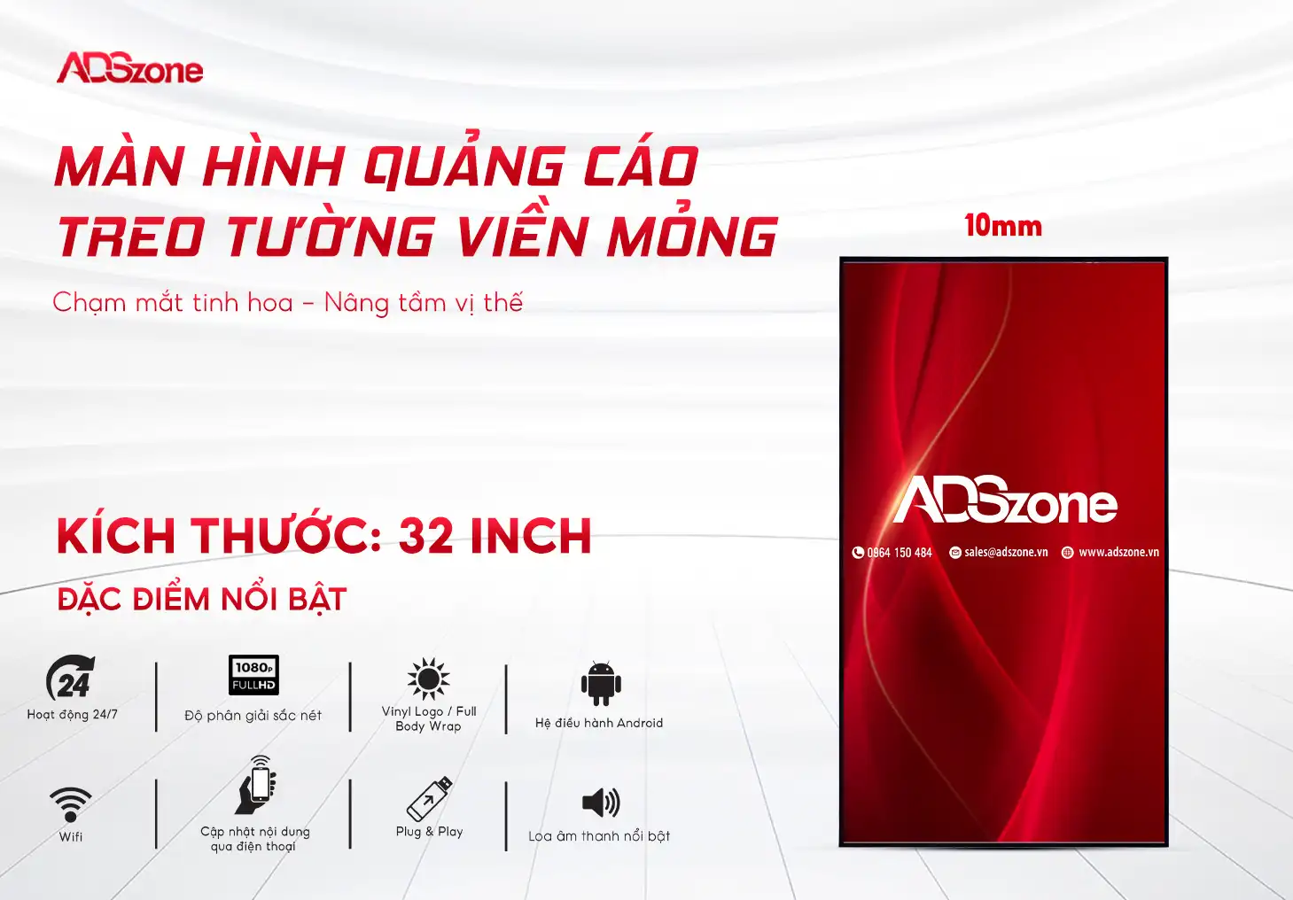 Màn Hình Quảng Cáo Treo Tường Viền Mỏng 32 Inch