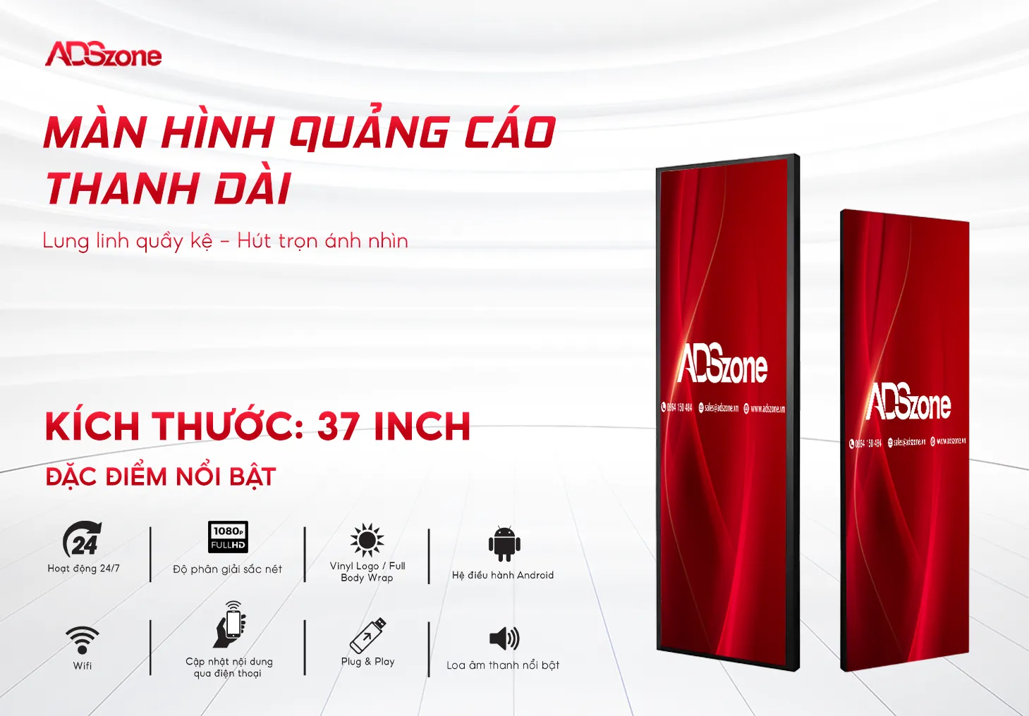 Màn Hình Quảng Cáo Thanh Dài 37 Inch