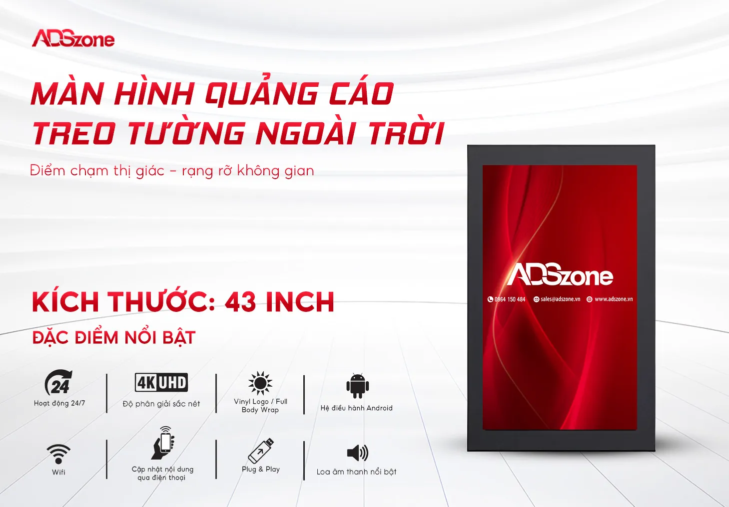 Màn Hình Quảng Cáo Treo Tường Ngoài Trời 43 Inch