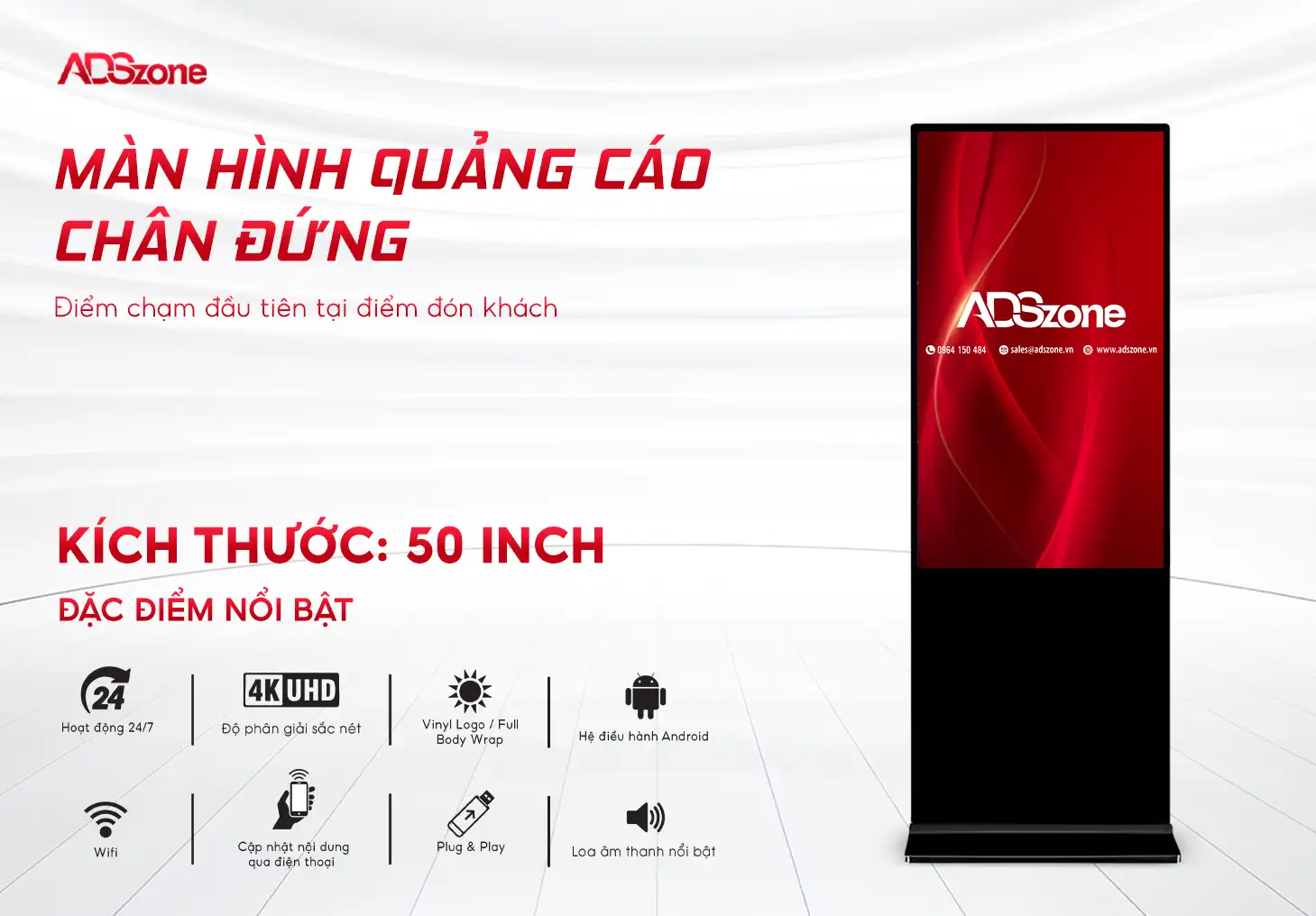 Màn Hình Quảng Cáo Chân Đứng 50 Inch
