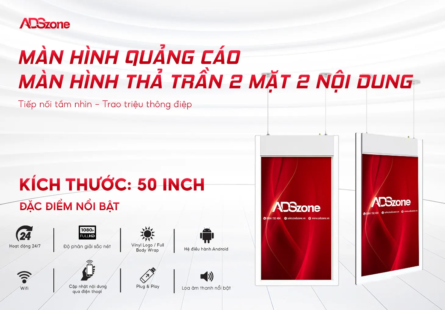 Màn Hình Quảng Cáo Thả Trần 2 Mặt Mỏng 50 Inch