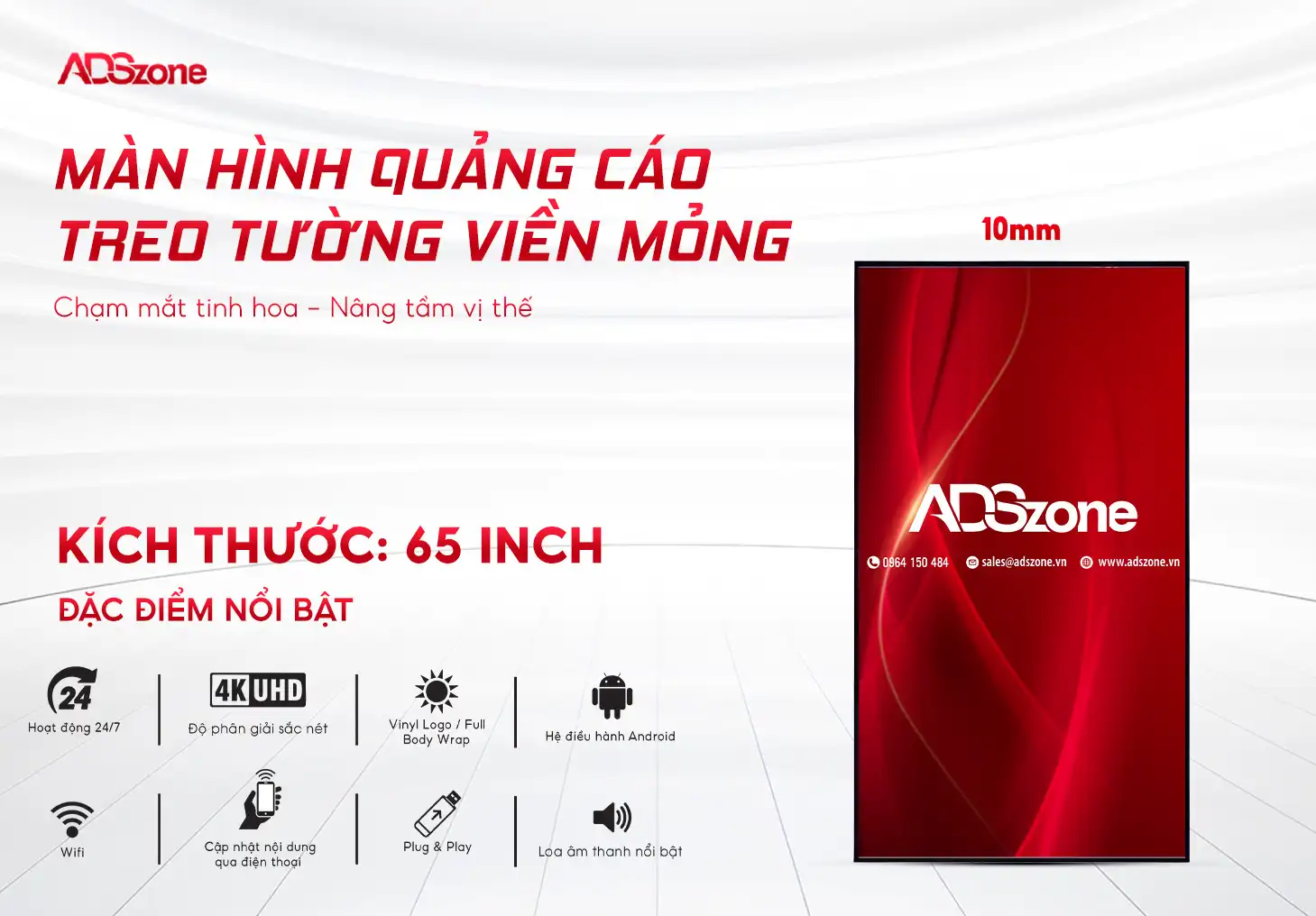 Màn Hình Quảng Cáo Treo Tường Viền Mỏng 65 Inch