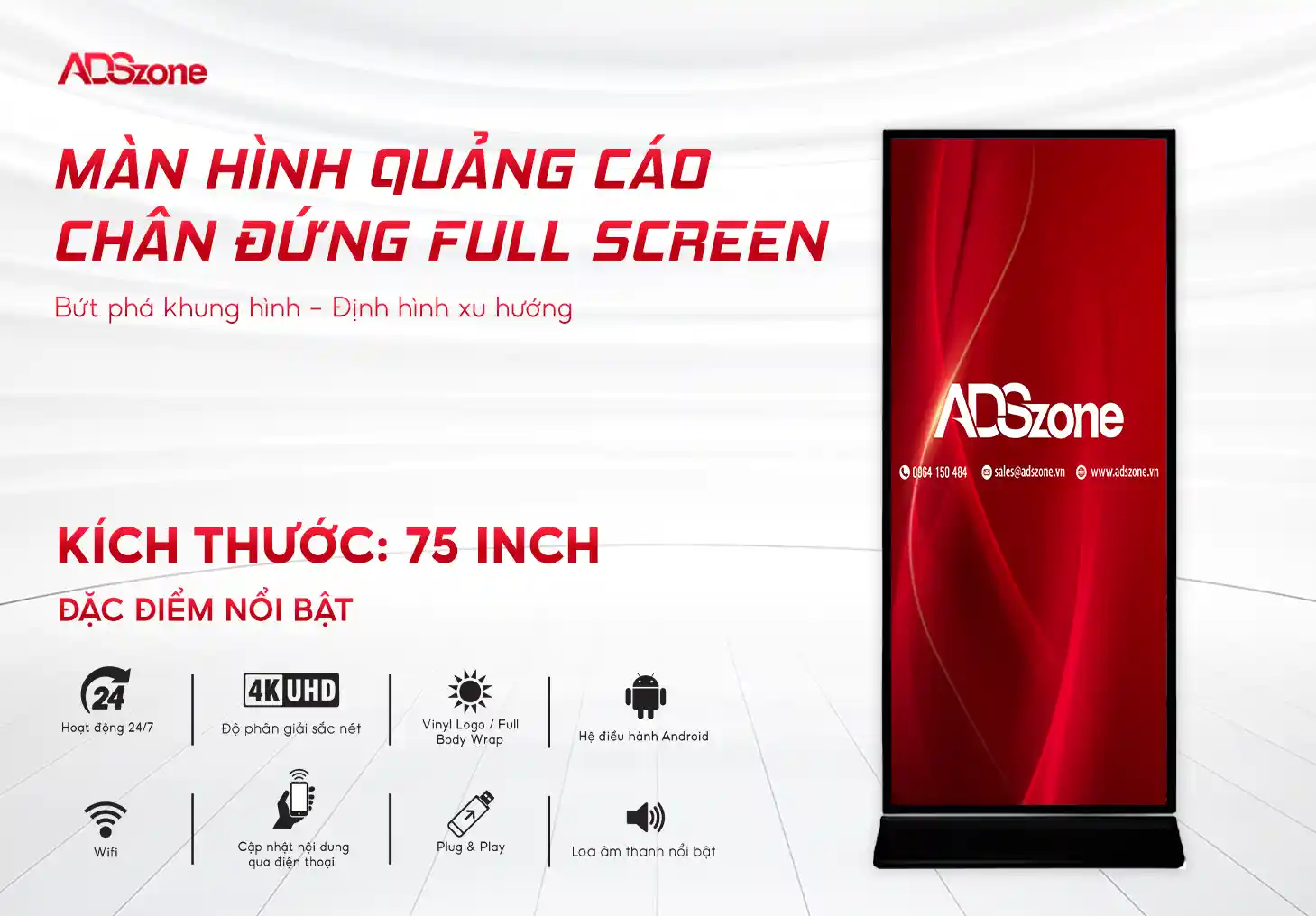 Màn Hình Quảng Cáo Chân Đừng Full-screen 75 Inch