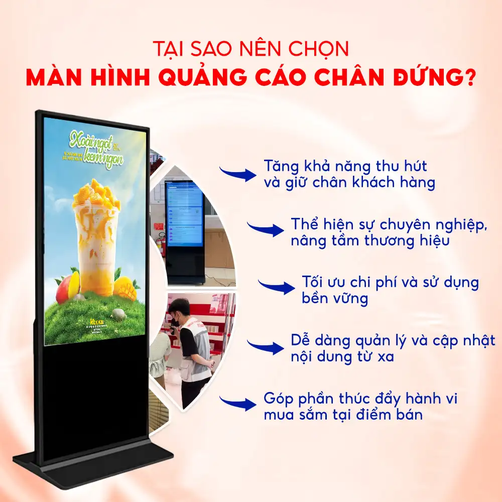 Hình Màn Hình Quảng Cáo Chân Đứng 55 Inch Giúp Nhận Diện Thương Hiệu Tốt