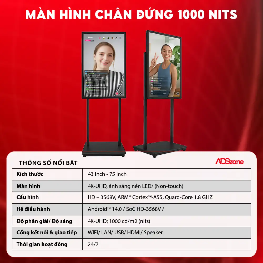 Thông Số Kỹ Thuật Màn Hình Chân Đứng 1000 Nits