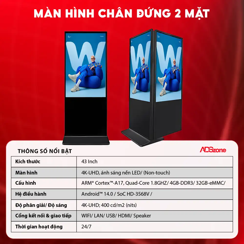 Thông Số Kỹ Thuật Màn Hình Chân Đứng Hai Mặt