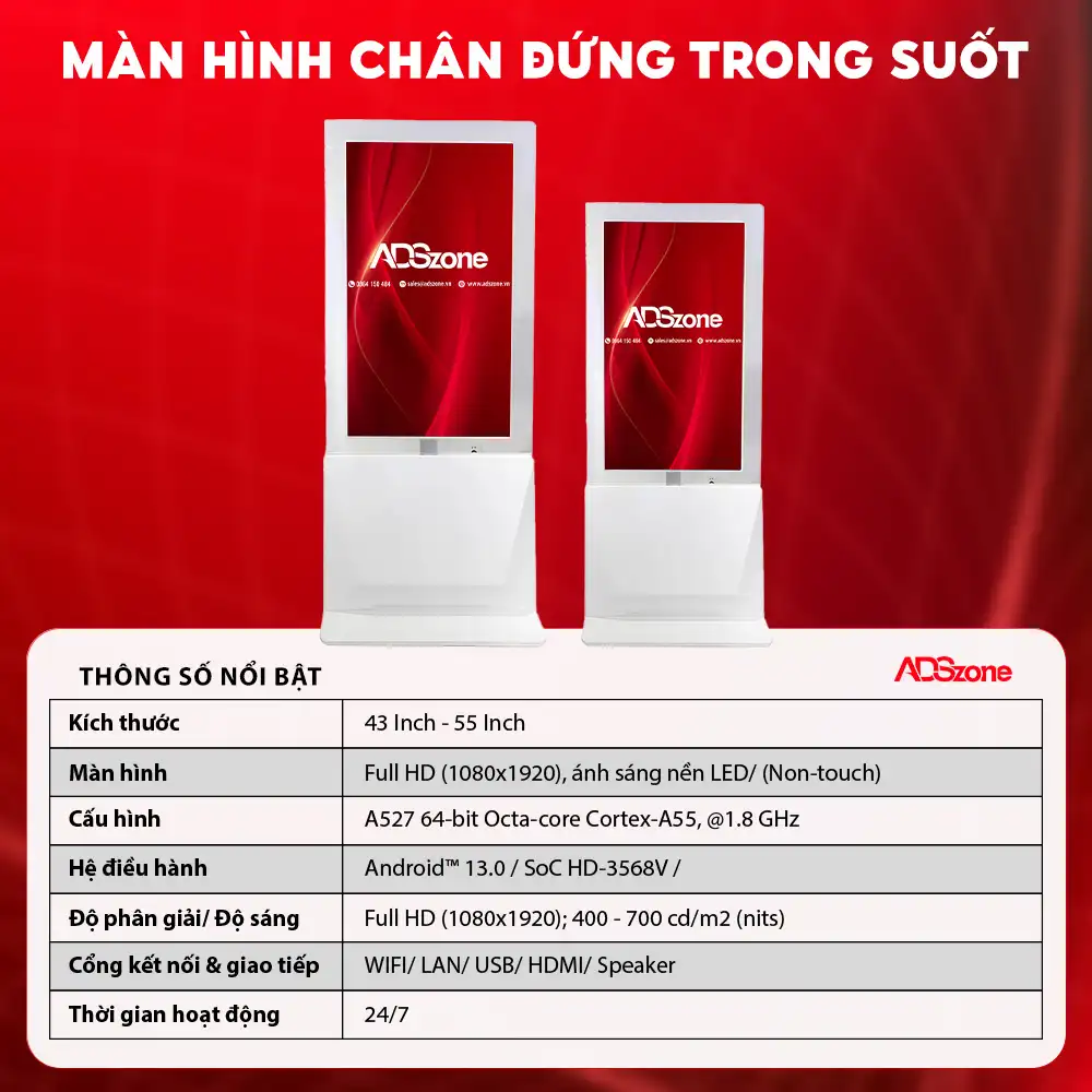 Thông Số Kỹ Thuật Của Màn Hình Chân Đứng Hai Mặt Trong Suốt