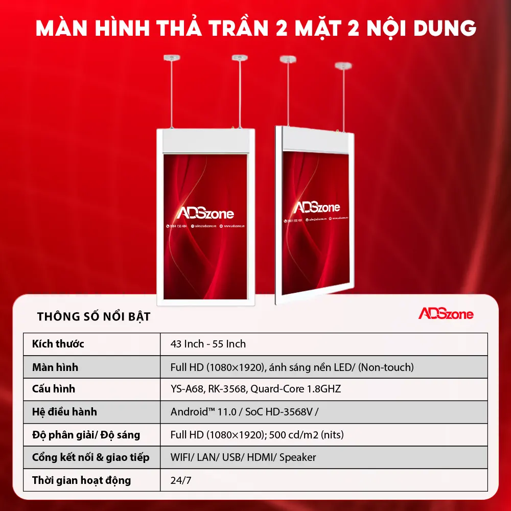 Thông Số Kĩ Thuật Màn Hình Thả Trần 2 Mặt 43 Inch
