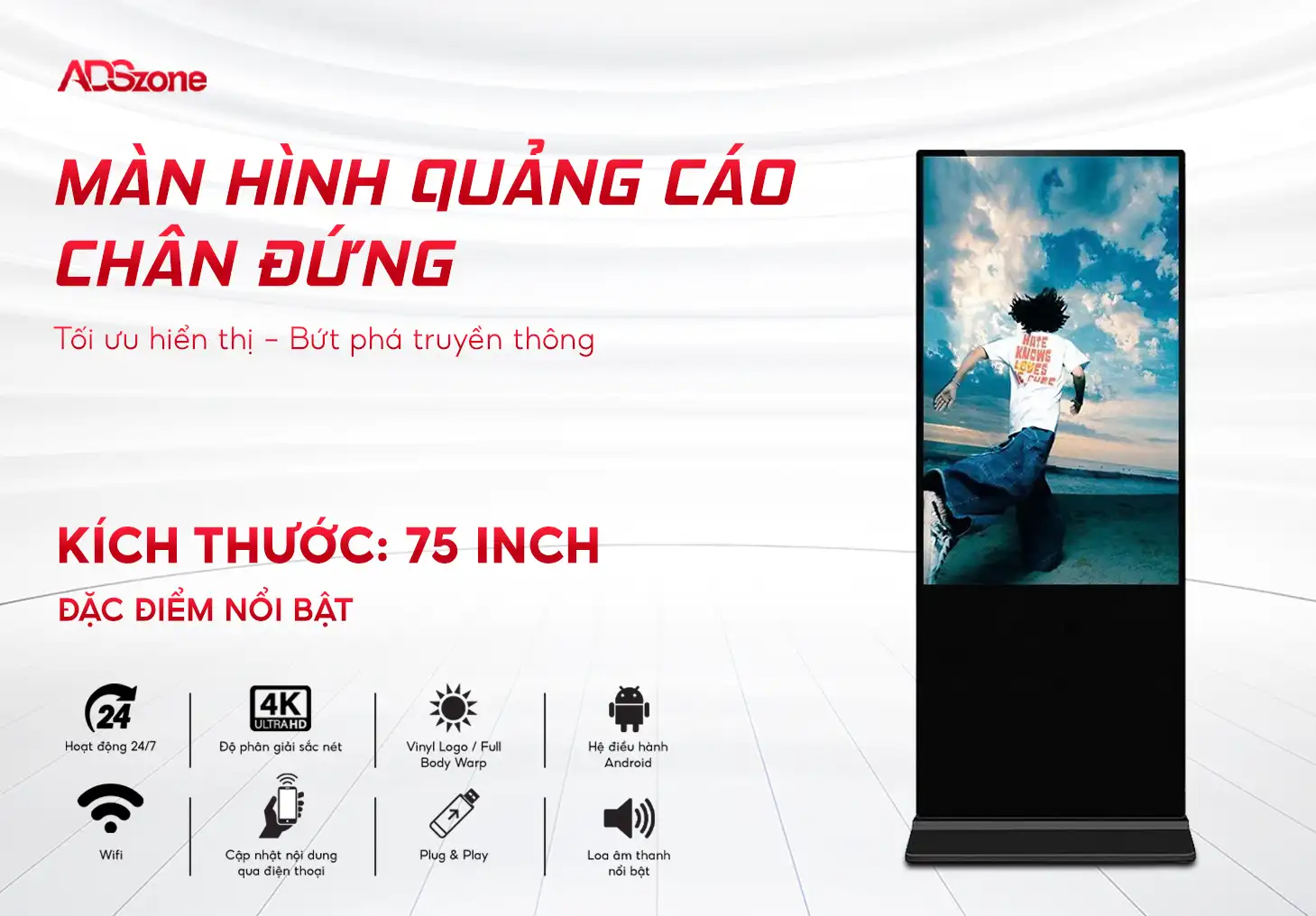 Màn Hình Quảng Cáo Chân Đứng 75 Inch