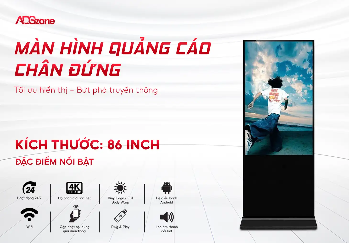 Màn Hình Quảng Cáo Chân Đứng 86 Inch