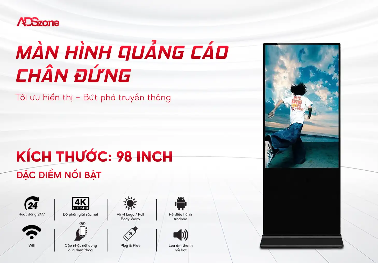 Màn Hình Quảng Cáo Chân Đứng 98 Inch