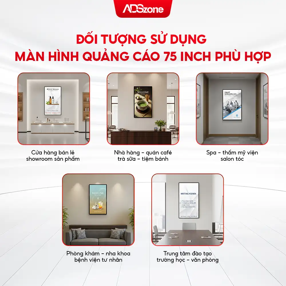 Những Đối Tượng Ứng Dụng Màn Hình Quảng Cáo Treo Tường 75 Inch