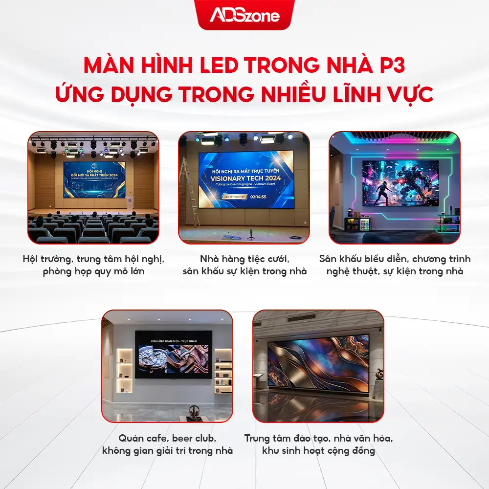 Màn Hình LED Trong Nhà P3 Ứng Dụng Trong Nhiều Lĩnh Vực