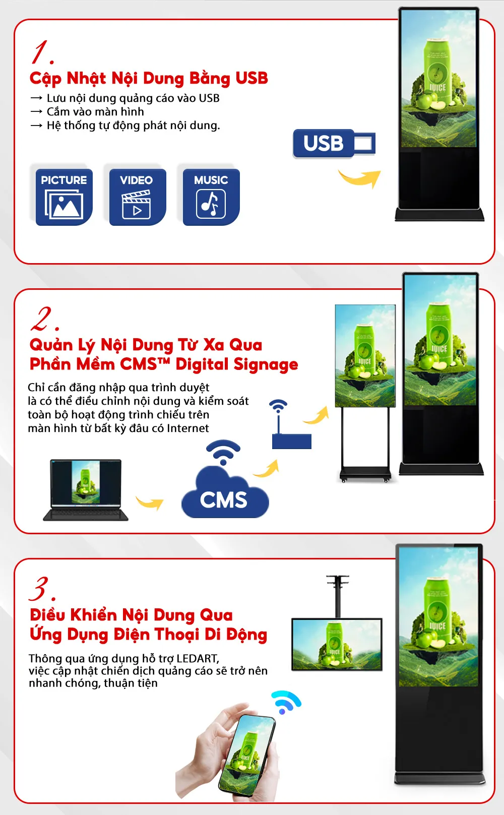 Ba Cách Vận Hành Và Cập Nhật Nội Dung Trên Màn Hình Quảng Cáo 43inch