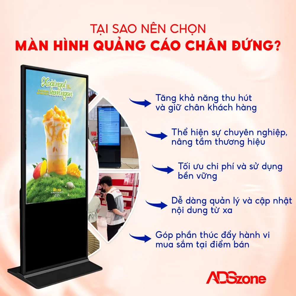 Màn Hình Quảng Cáo Chân Đứng 43 Inch Giúp Nhận Diện Thương Hiệu Tốt