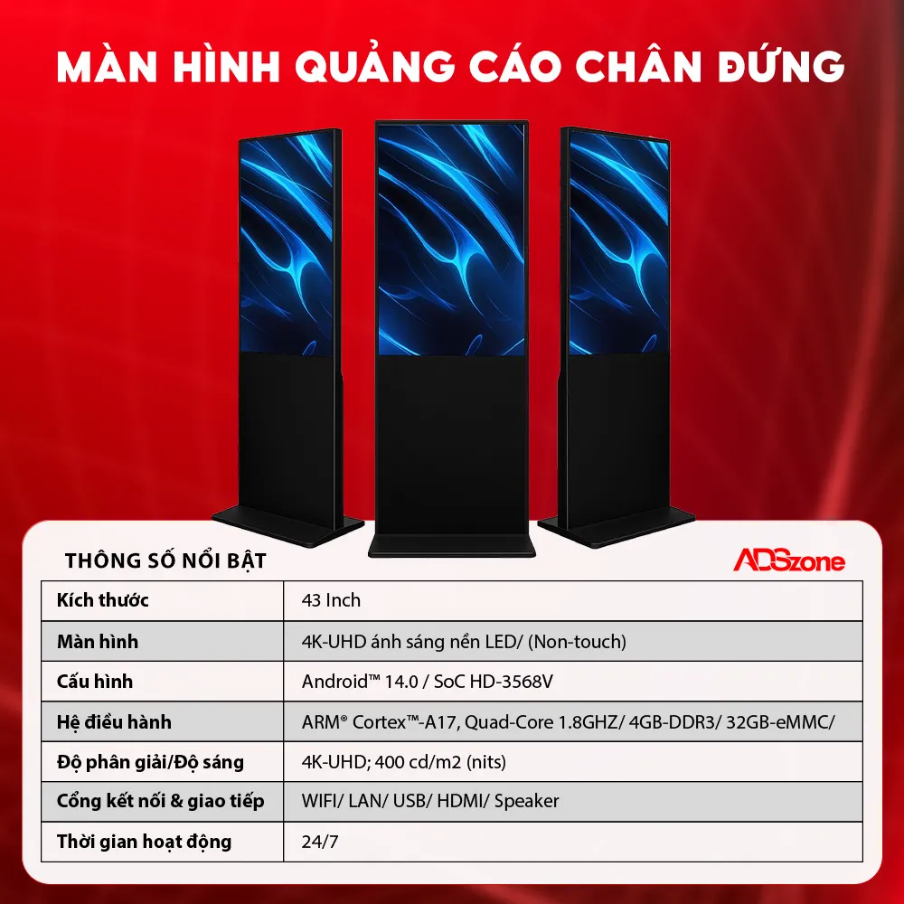 Thông Số Kỹ Thuật Của Màn Hình Chân Đứng 43 Inch