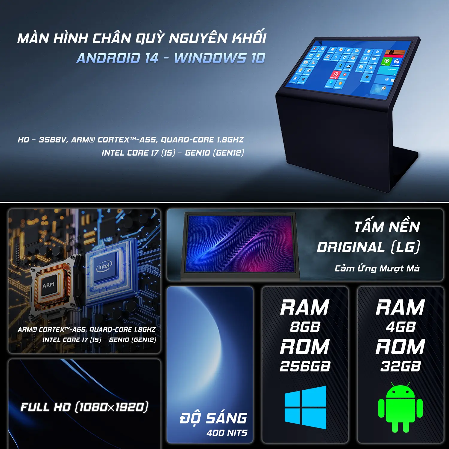 Thông Số Kỹ Thuật Của Màn Hình Cảm Ứng Chân Quỳ Nguyên Khối 32''