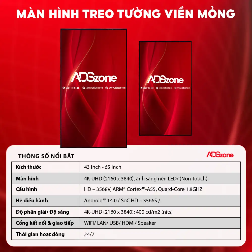 Thông Số Kỹ Thuật Của Màn Hình Quảng Cáo Treo Tường Viền Mỏng