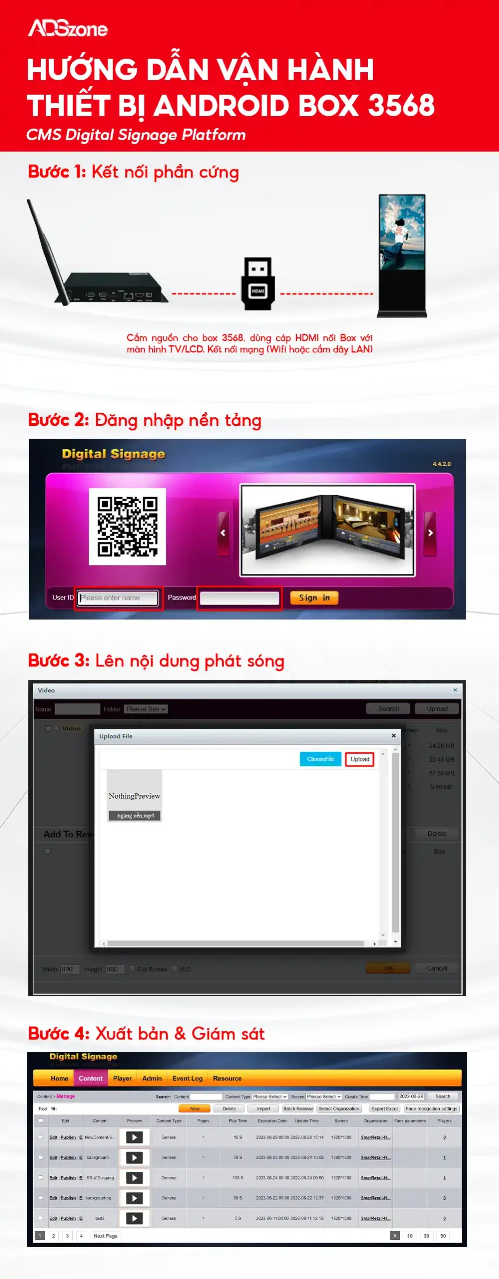 Hướng Dẫn Vận Hành Thiết Bị Android Box 3568 - CMS Digital Signage Platform