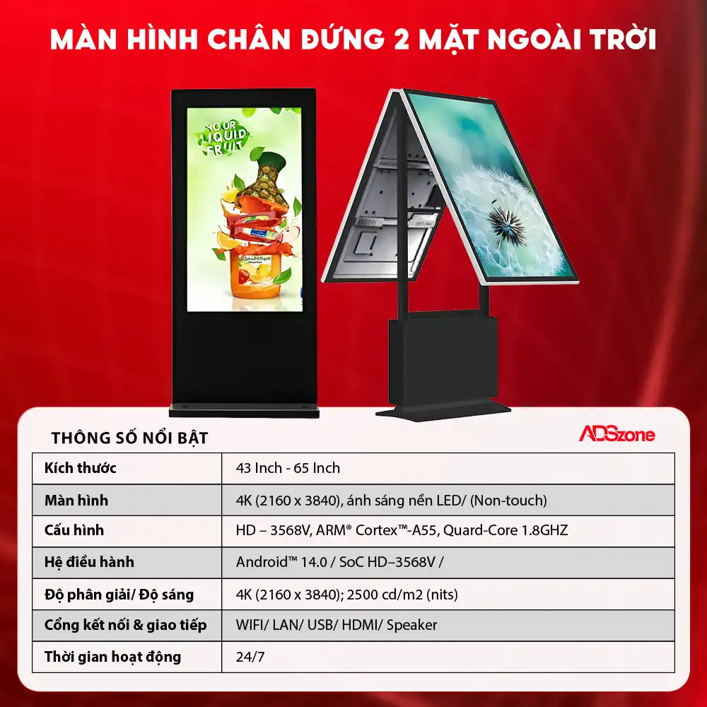 Bảng Thông Số Kỹ Thuật Của Màn Hình Chân Đứng 2 Mặt