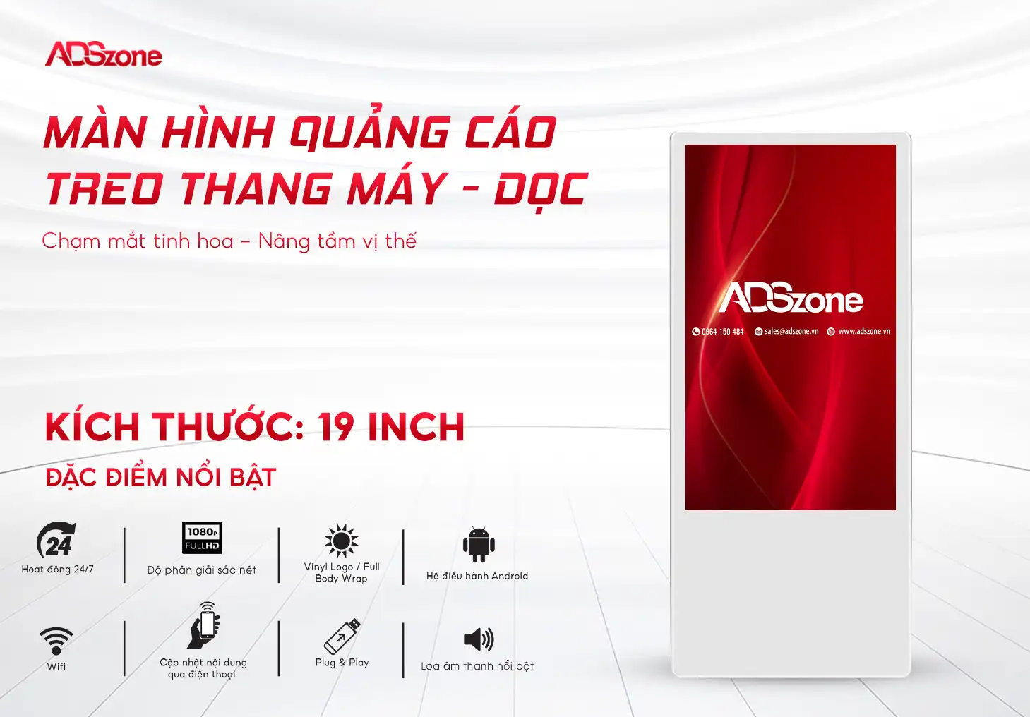 Màn Hình Quảng Cáo Treo Thang Máy Dọc 19 Inch