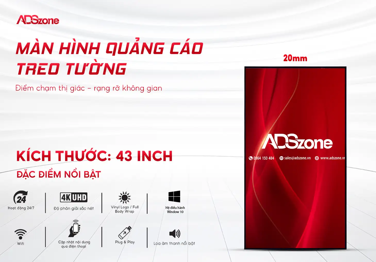 Màn Hình Quảng Cáo Treo Tường 43 Inch Windows