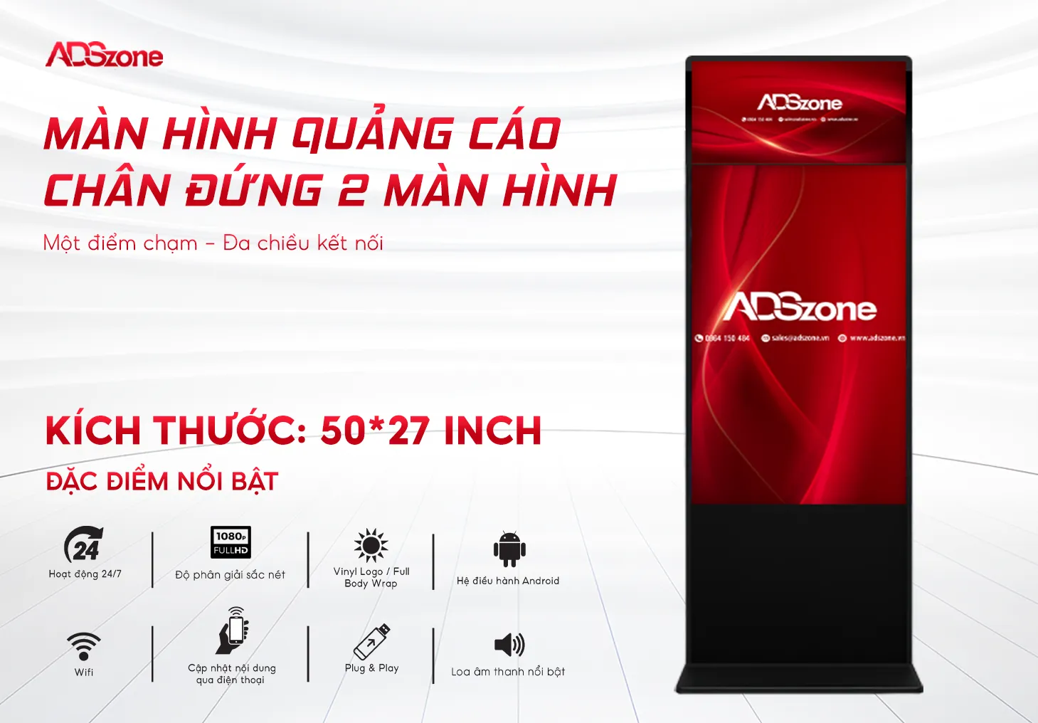 Màn Hình Chân Đứng 2 Màn Hình Cố Định 50*27 Inch