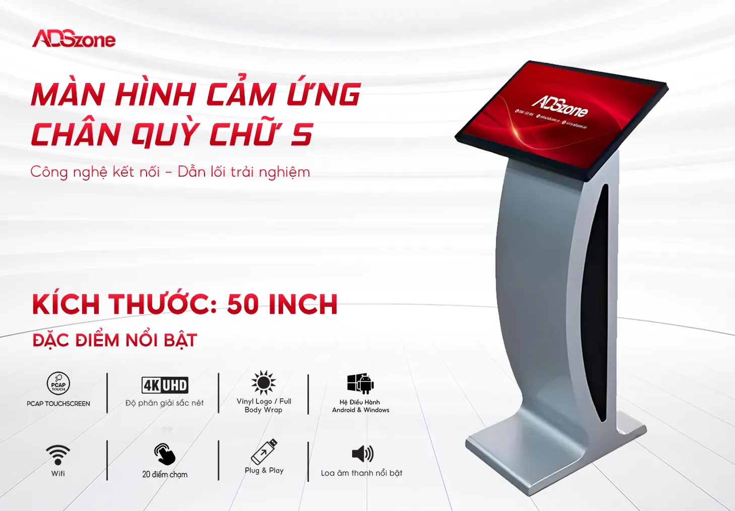 Màn Hình Cảm Ứng Chân Quỳ Chữ S 50 Inch
