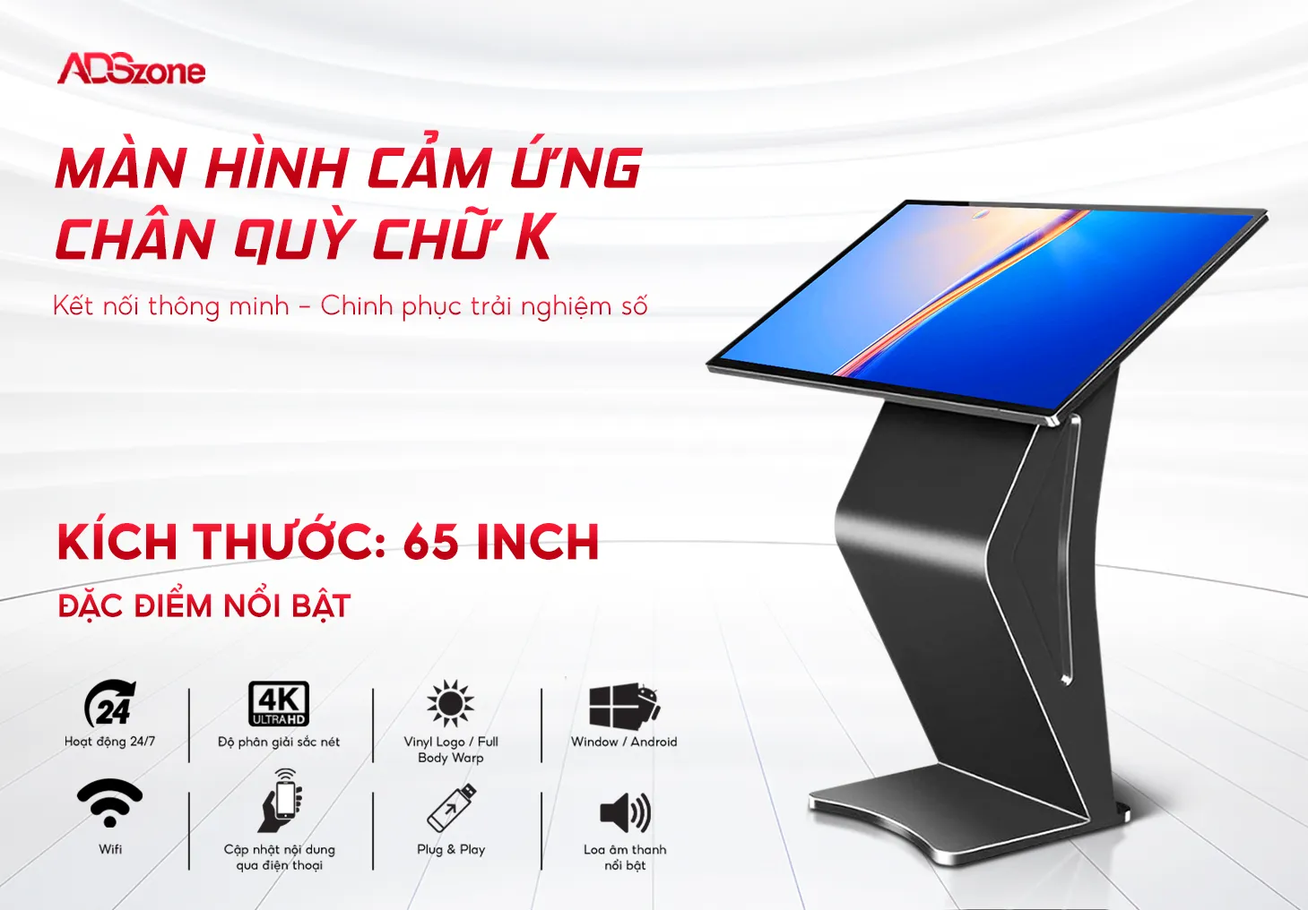 Màn Hình Cảm Ứng Chân Quỳ 65 Inch