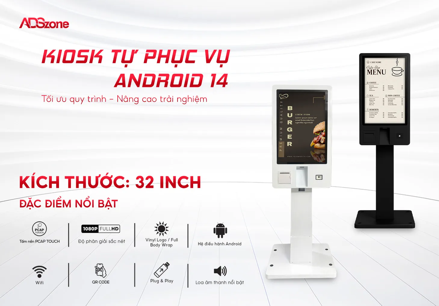 Kiosk Tự Phục Vụ 32 Inch Với Hệ Điều Hành Android Tối Ưu Hóa Quy Trình Phục Vụ