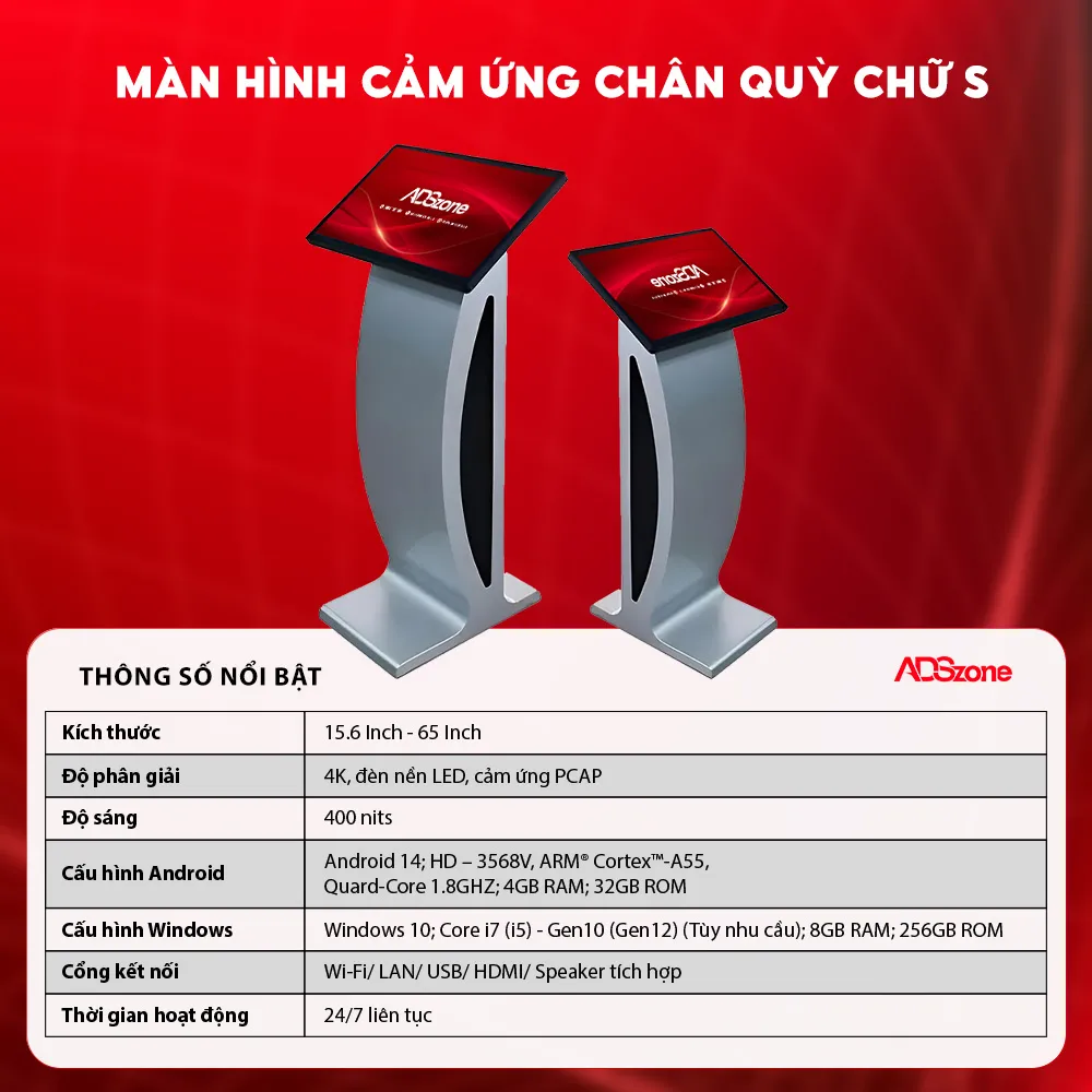 Thông Số Kỹ Thuật Màn Hình Cảm Ứng Chân Quỳ Chữ S 15.6 Inch