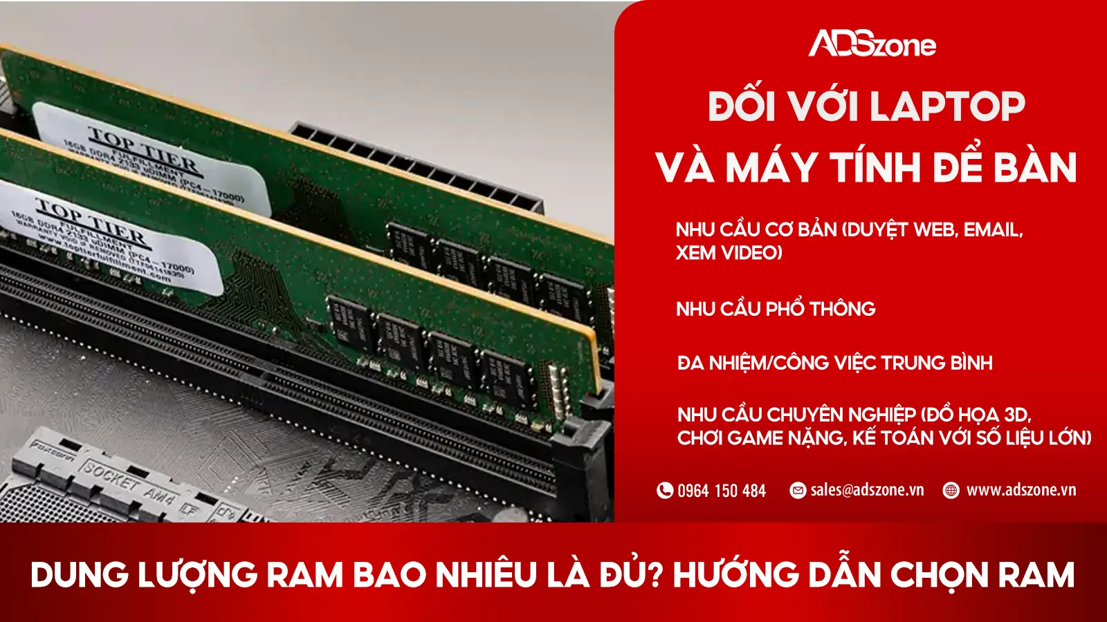 Dung Lượng RAM Đối Với Laptop Và Máy Tính Để Bàn