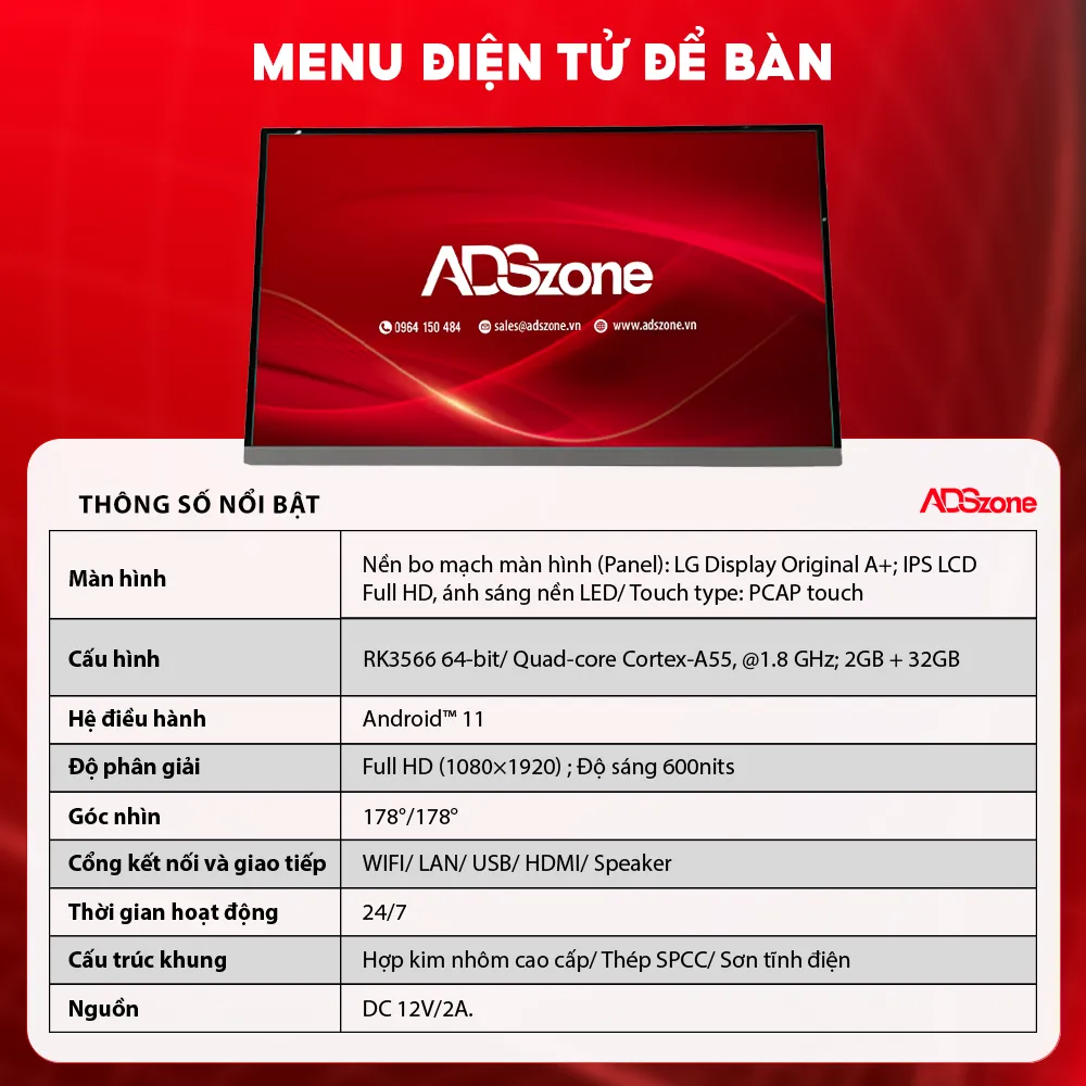 Thông Số Kỹ Thuật Của Menu Điện Tử Để Bàn