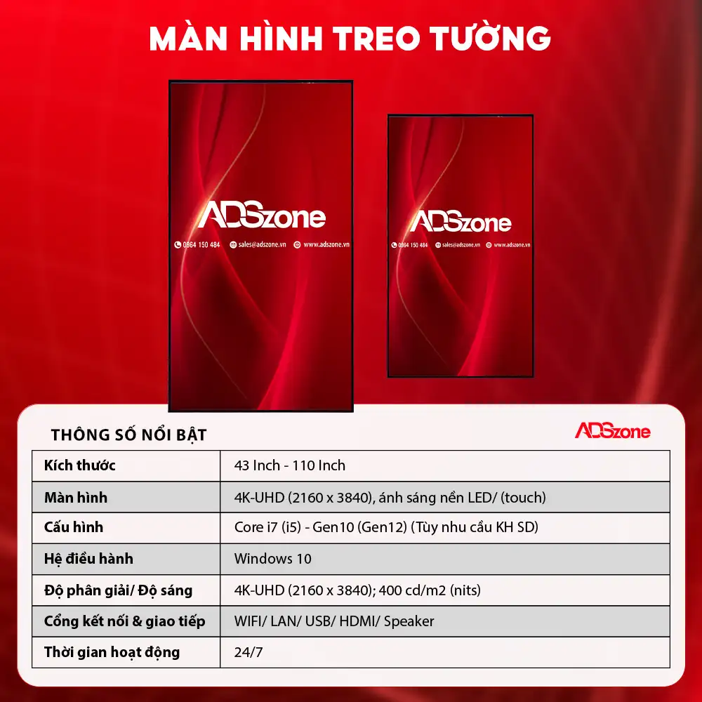 Thông Số Kỹ Thuật Của Màn Hình Quảng Cáo Treo Tường Windows