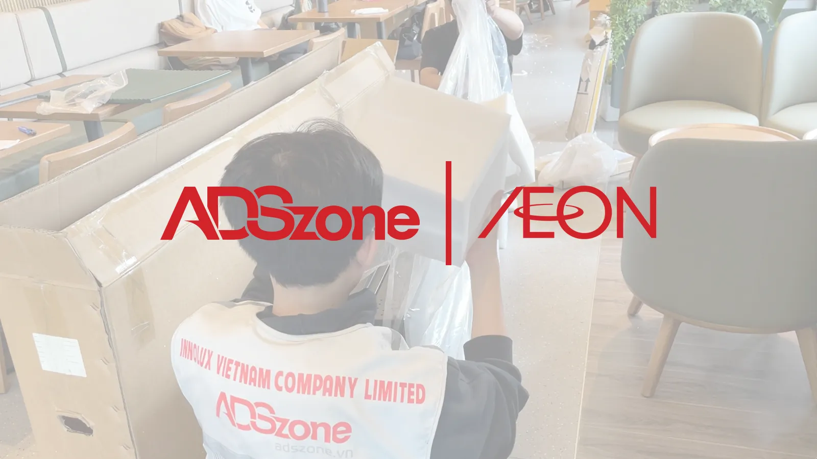 ADSzone Lắp Đặt Màn Hình Quảng Cáo Chân Đứng Hai Mặt Cho Chuỗi Coffee Tại AEON Tân An