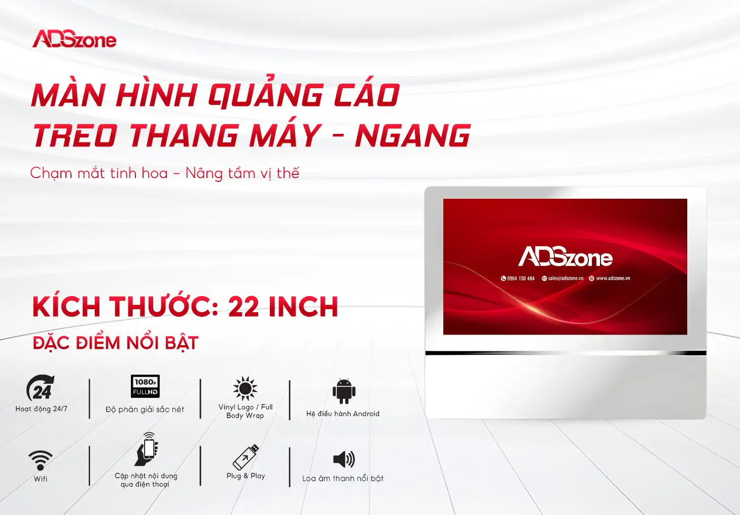 Màn Hình Treo Thang Máy Ngang 22 Inch