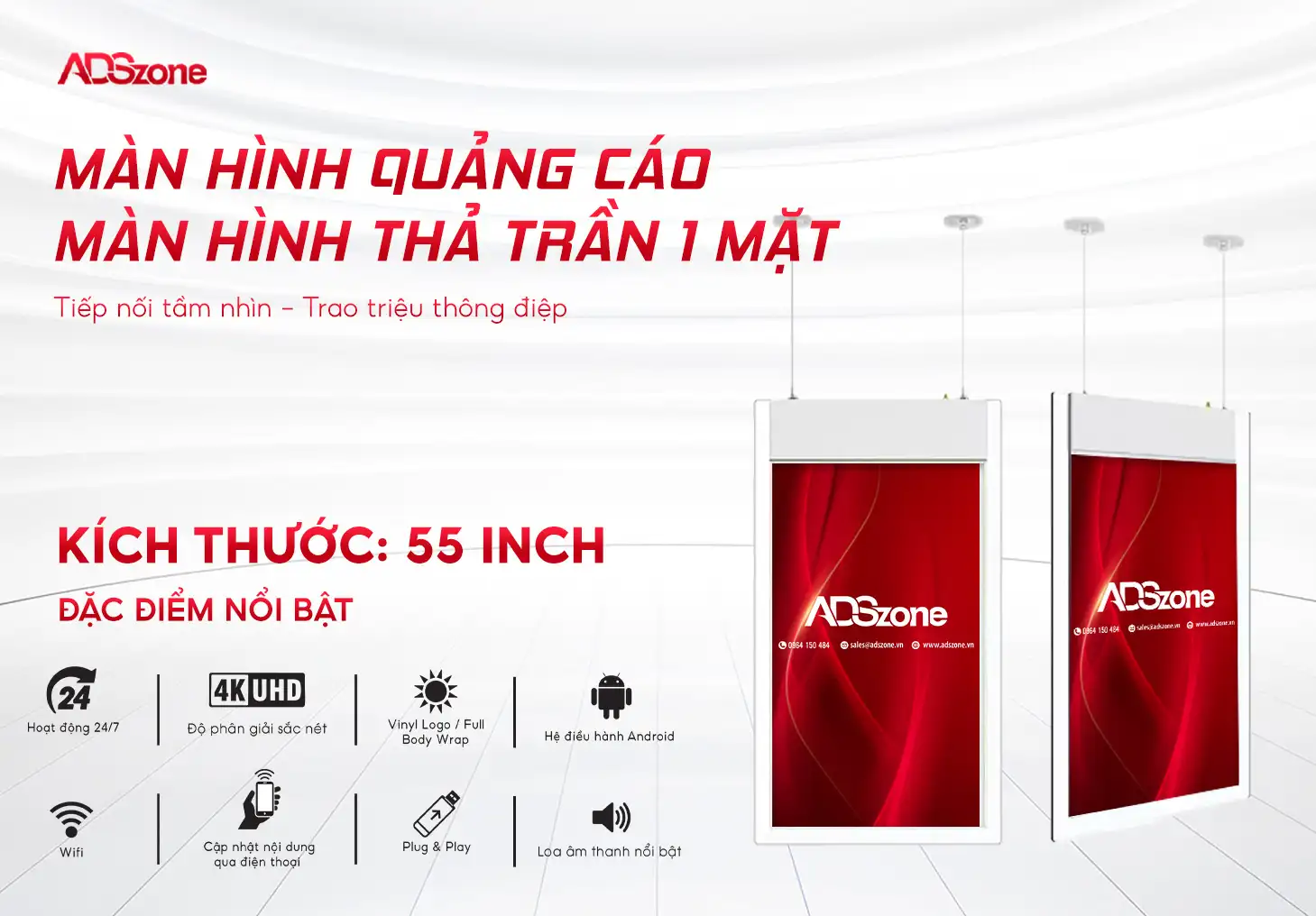 Màn Hình Quảng Cáo Thả Trần 1 Mặt 55 Inch