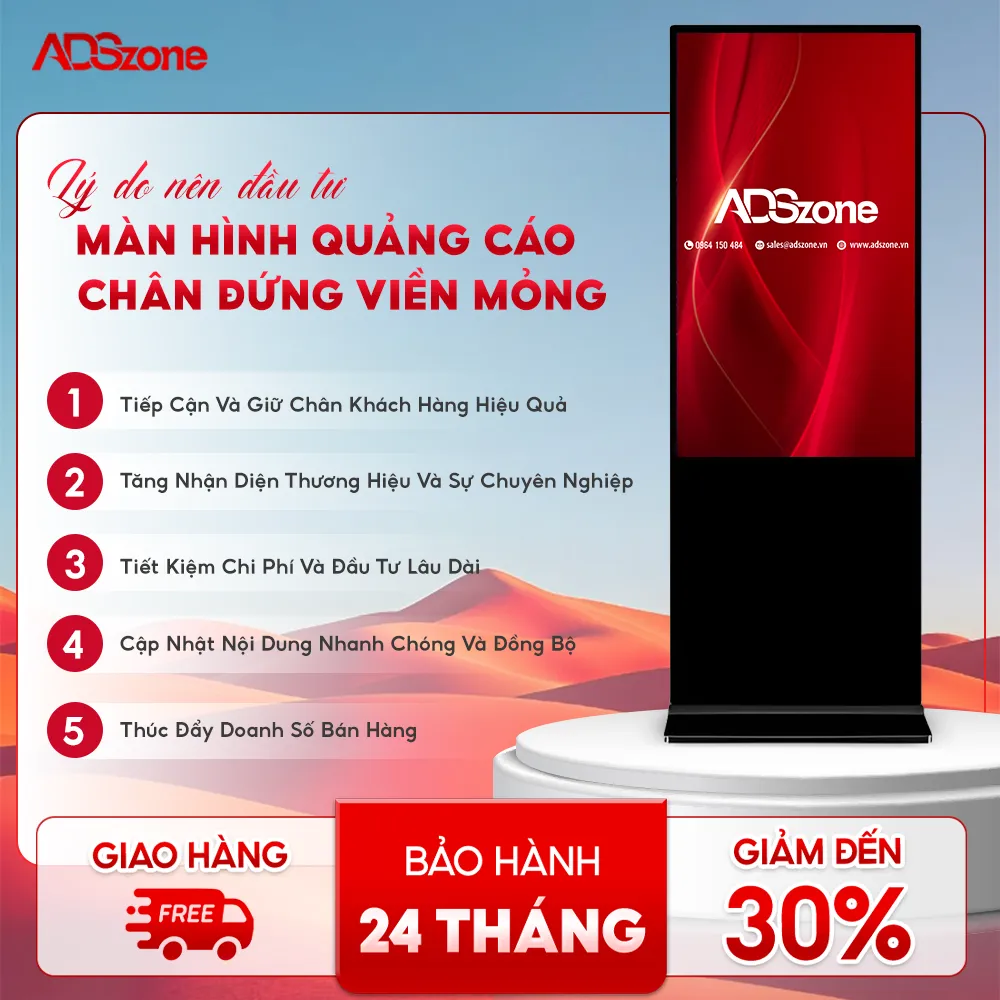 Màn Hình Quảng Cáo Chân Đứng Viền Mỏng 43 Inch Giúp Nhận Diện Thương Hiệu Tốt