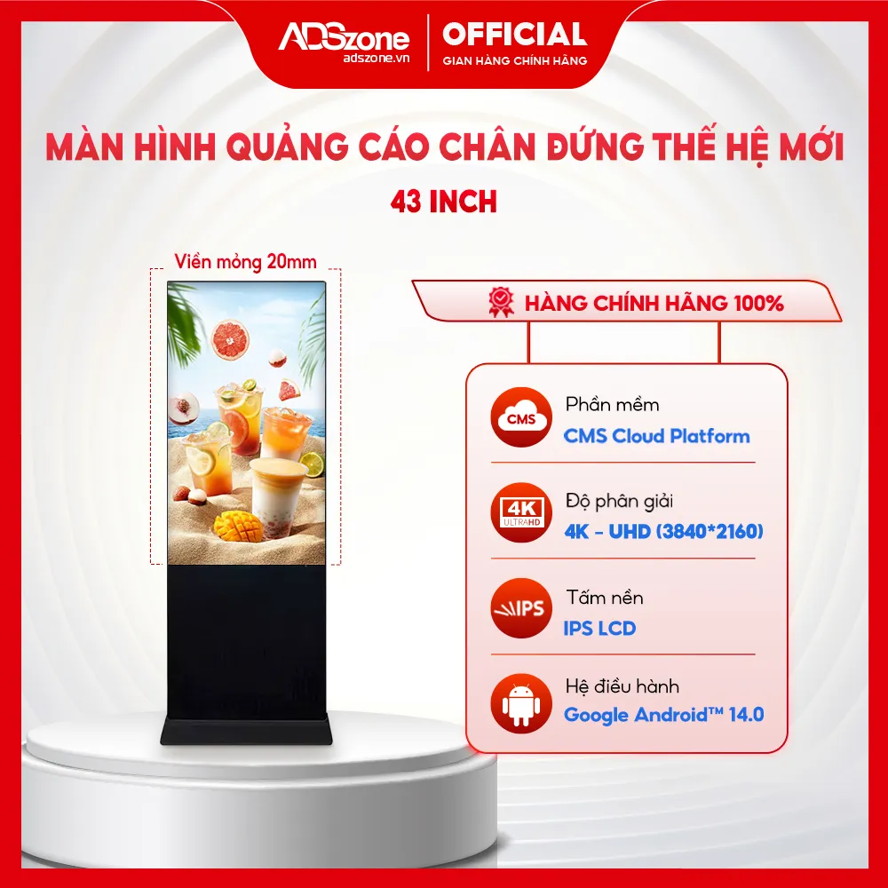 Màn Hình Chân Đứng Viền Mỏng 20mm 43 Inch