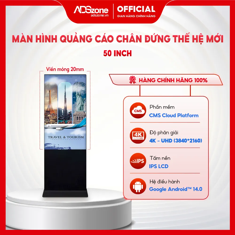 Màn Hình Chân Đứng Viền Mỏng 20mm 50 Inch