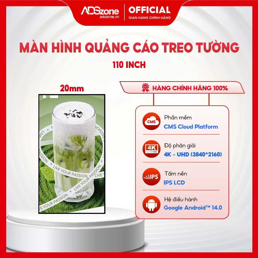 Màn hình treo tường 20mm 110 Inch