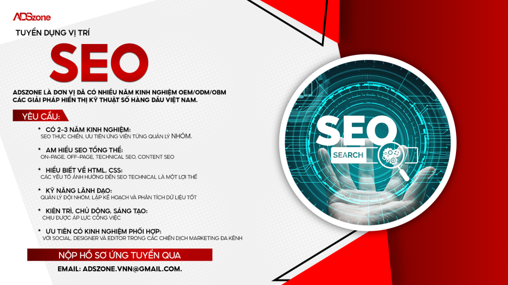 ADSzonee Tuyển Trưởng Nhóm Marketing (Mạnh SEO Website)