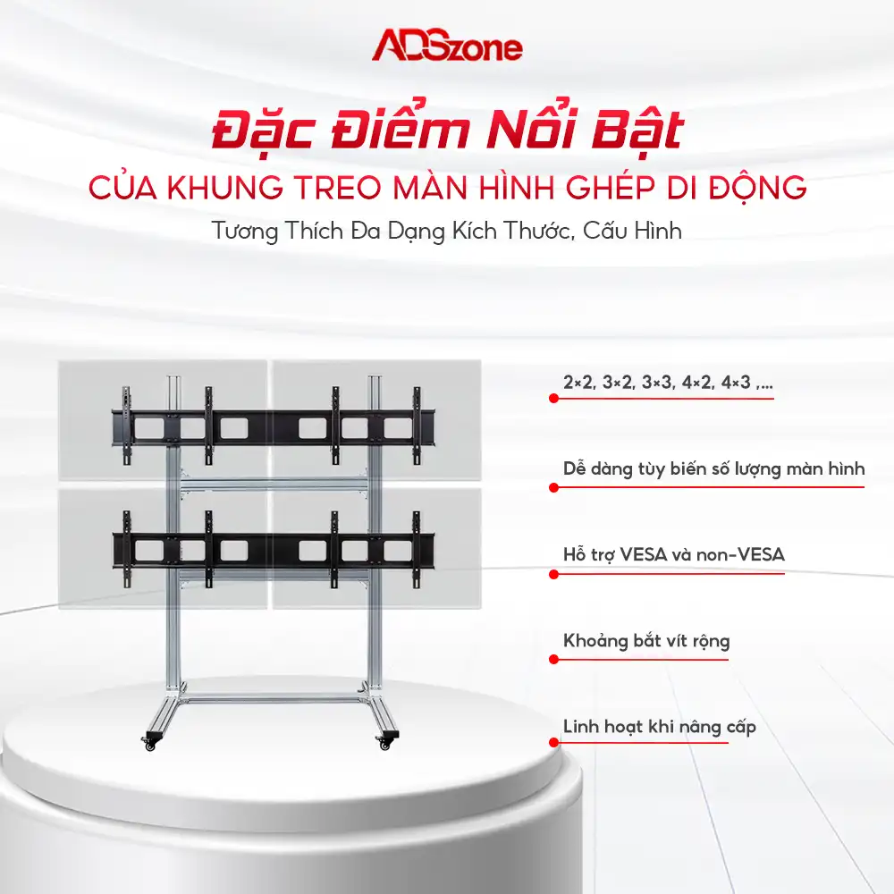 Khung Giá Treo Màn Hình Ghép Di Động Tương Thích Đa Dạng Kích Thước, Cấu Hình