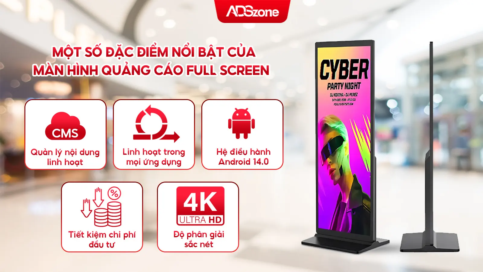 Màn Hình LCD Chân Đứng Hiển Thị Nội Dung Quảng Cáo Liên Tục