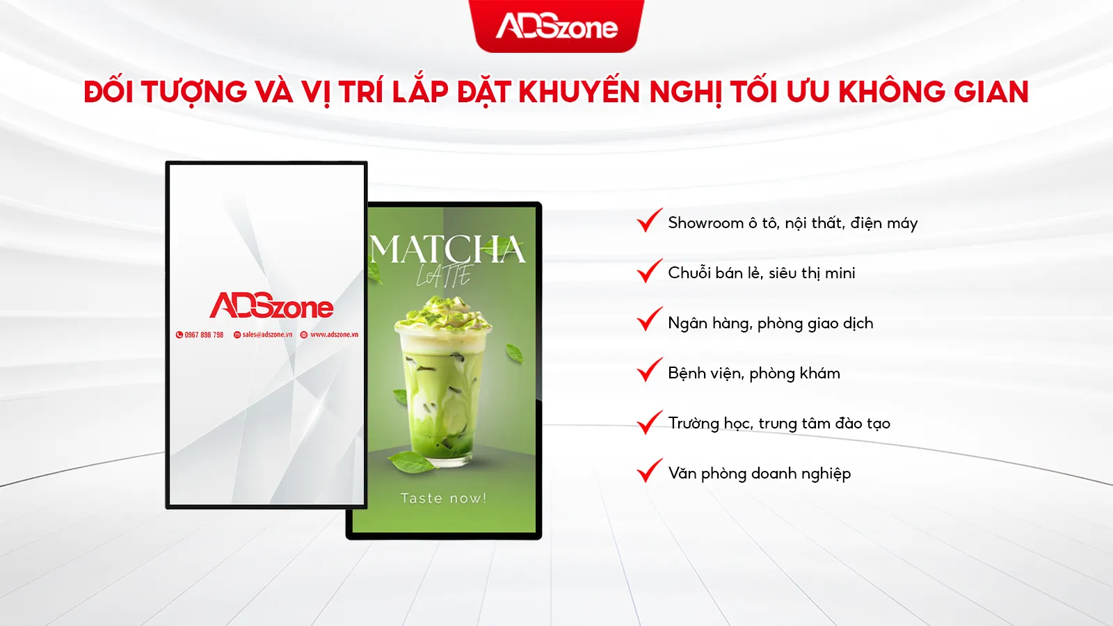 Màn Hình Quảng Cáo Treo Tường Phù Hợp Với Nhiều Vị Trí Trong Không Gian Của Doanh Nghiệp