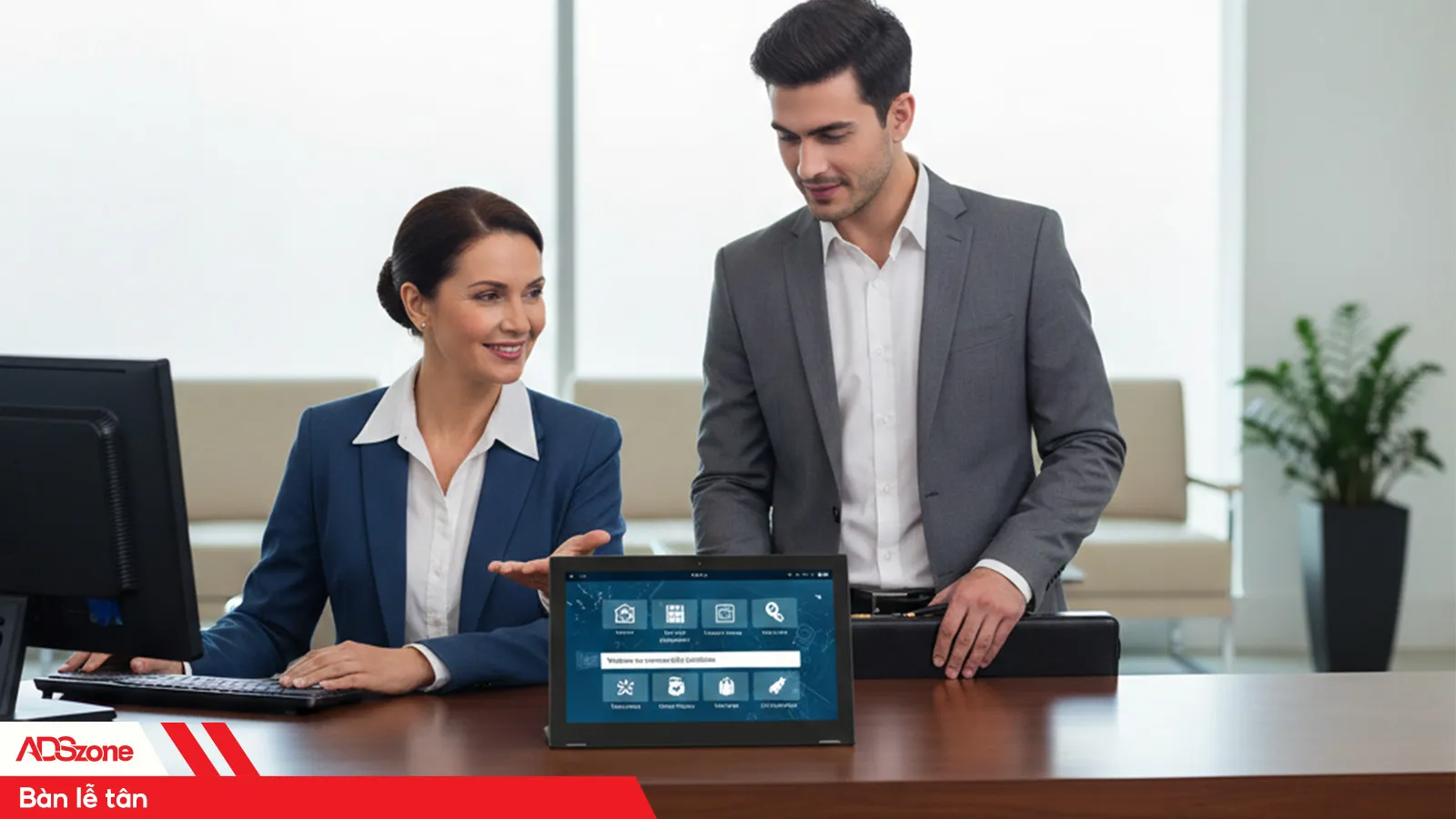 Màn Hình Chữ L Đặt Tại Lễ Tân Nhận Đánh Giá, Cung Cấp Thông Tin