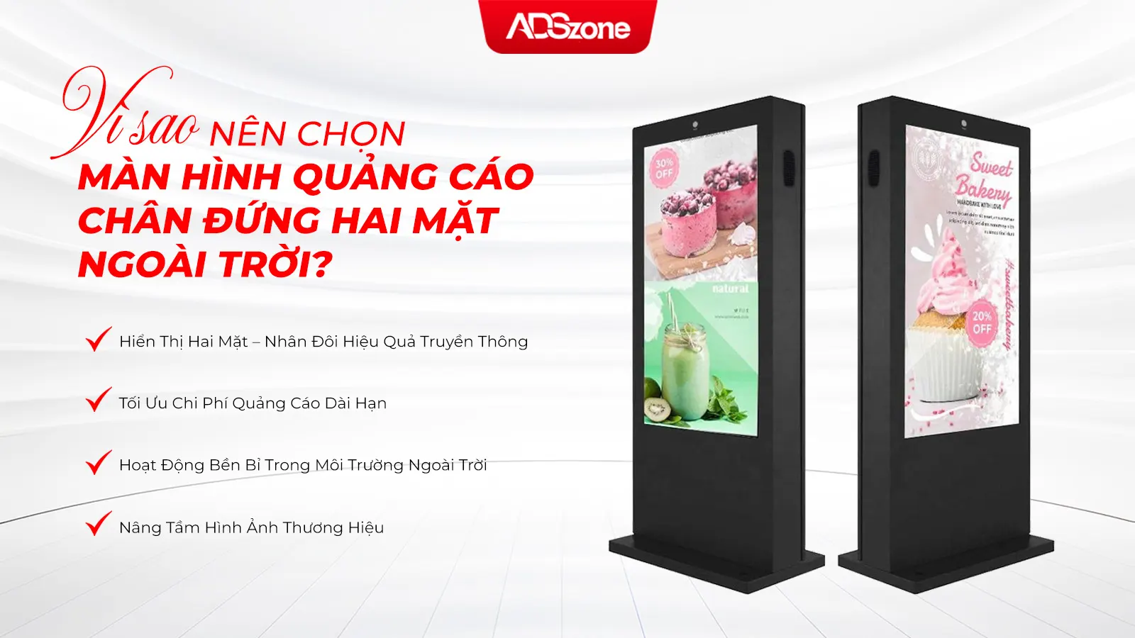 Màn Hình Chân Đứng 2 Mặt Ngoài Trời Hiển Thị Nội Dung Hai Chiều