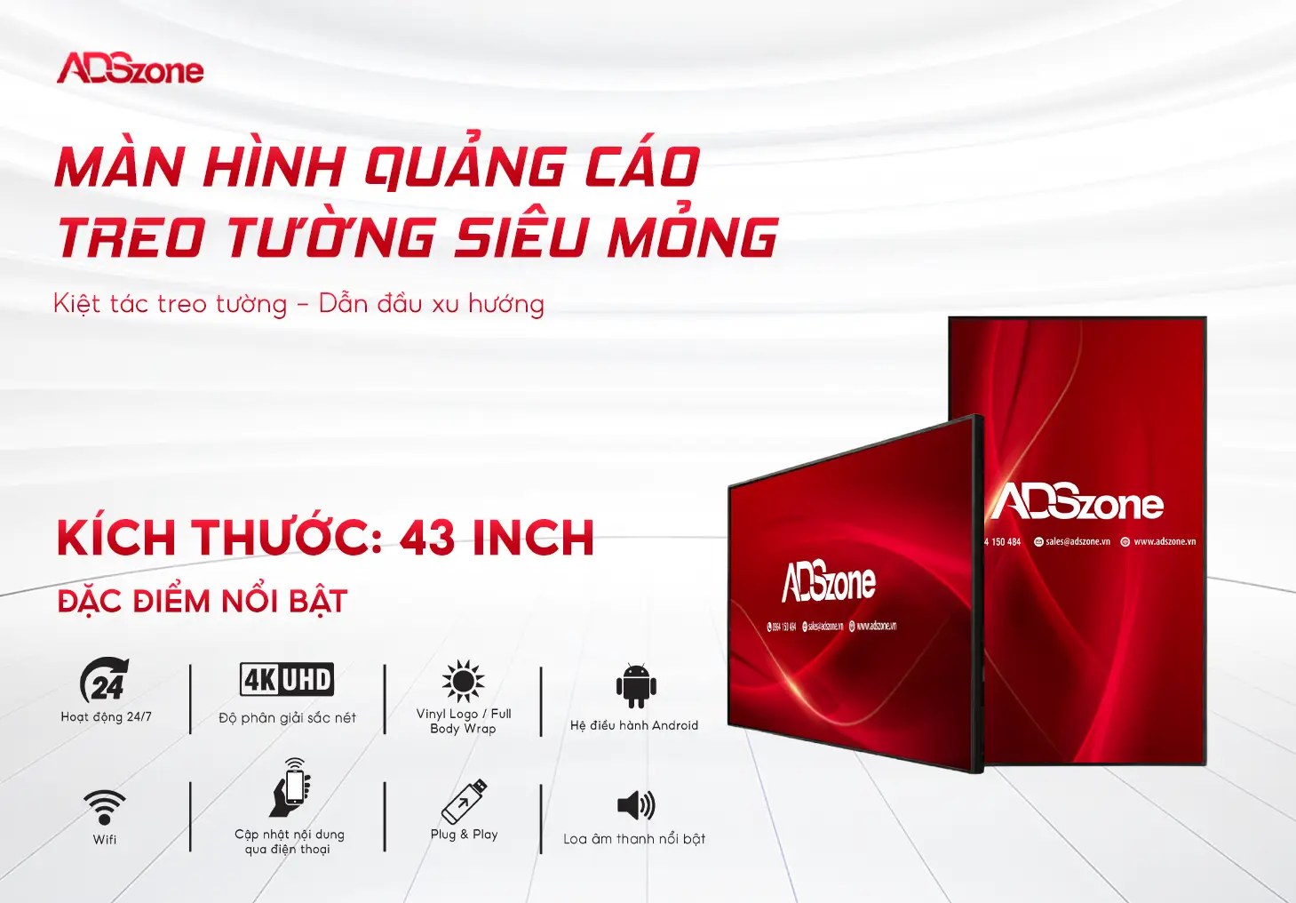 Màn Hình Quảng Cáo Treo Tường Siêu Mỏng 43 Inch