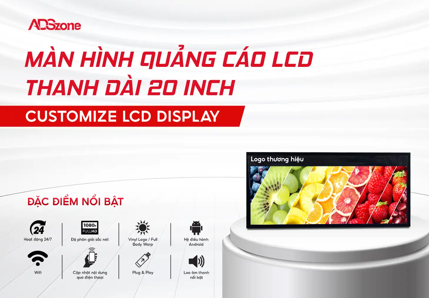 Màn Hình Quảng Cáo LCD Thanh Dài 20 Inch Customize